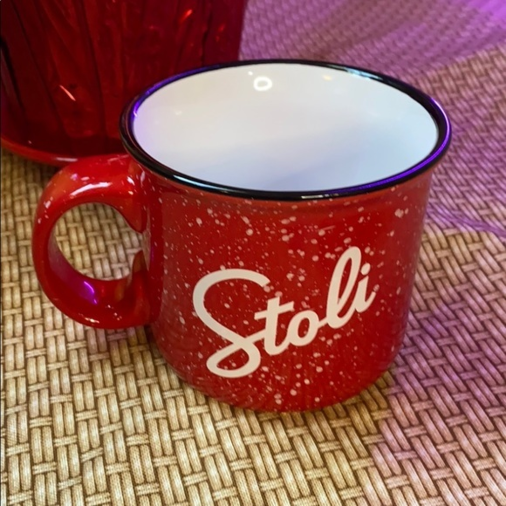 Stoli Stolichnaya Vodka Red Camp Style Coffee Mug Barware